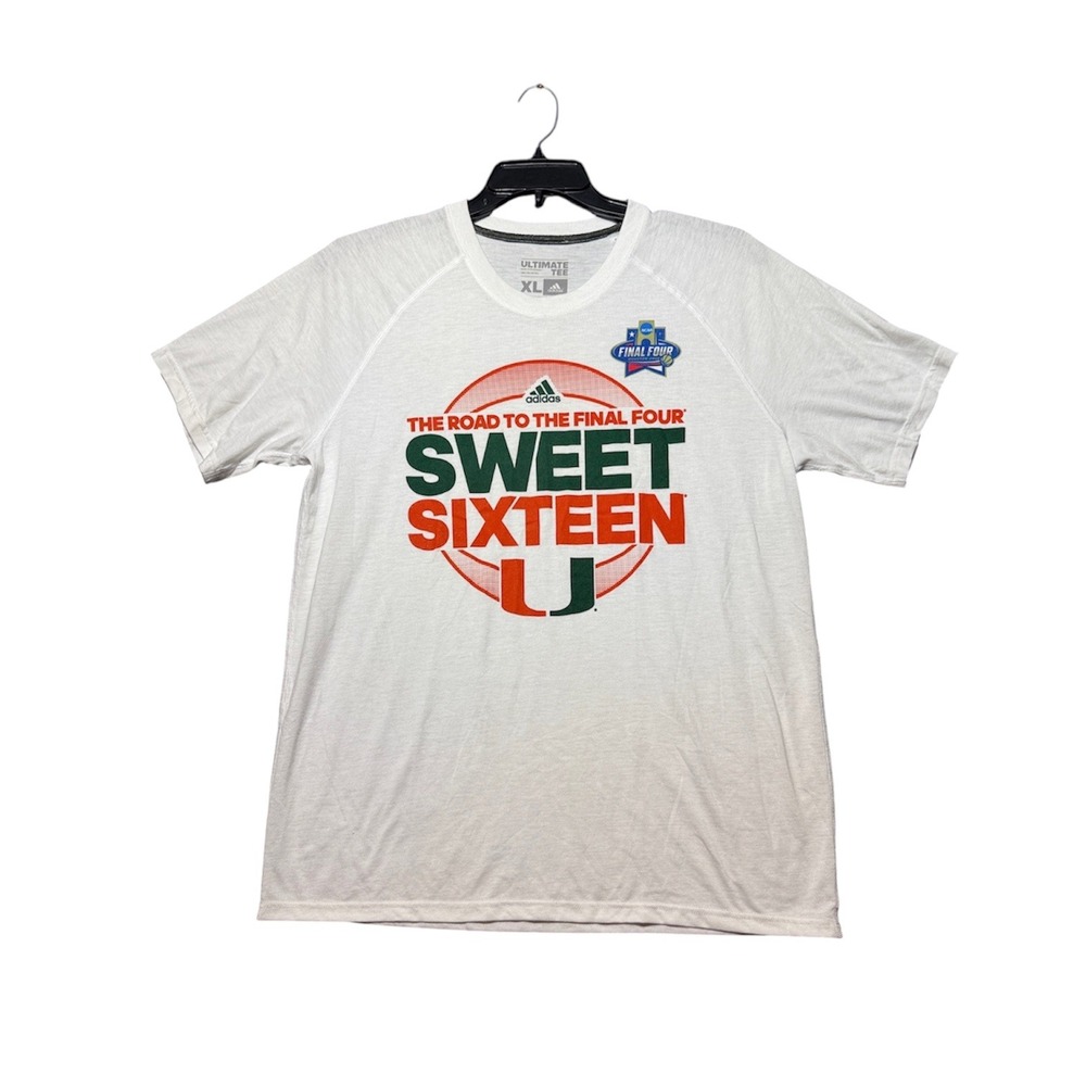 Adidas T-Shirt Men XL White NCAA Miami Hurricanes Sweet 16 Final Four 2016